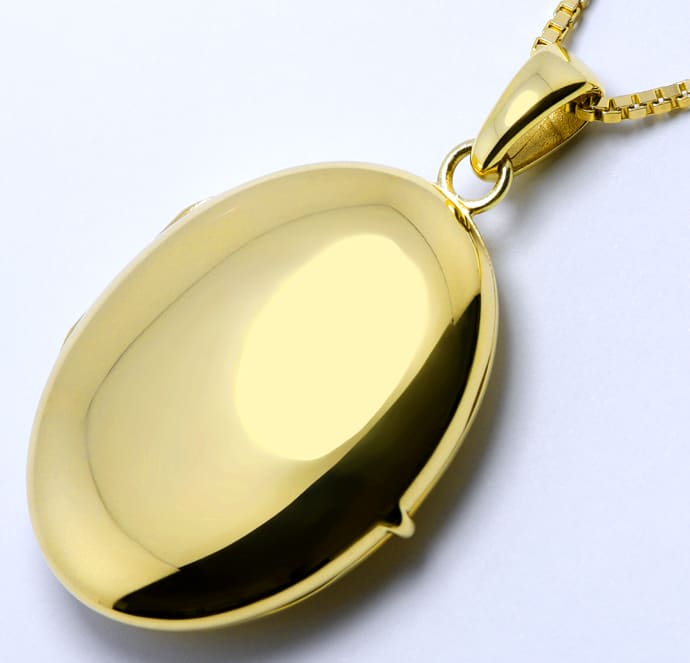 Foto 1 - Ovales Medaillon mit Kette aus 14K Gelbgold, R1270