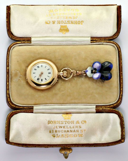 Foto 4 - antike Diamanten Emaille Gold Taschenuhr, Brosche, Etui, R5402