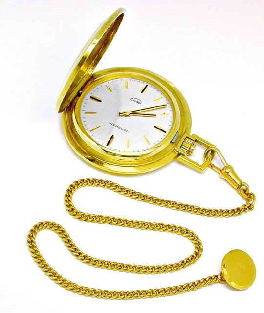 Foto 2 - Herren Gold Sprungdeckel Taschenuhr mit Uhren Kette 14K, S3009