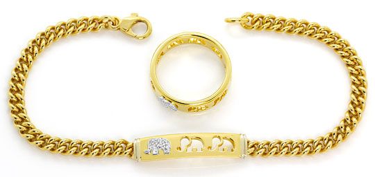 Foto 1 - Diamant Schmuck Set Ring und Armband Elefanten 14K Gold, S4808