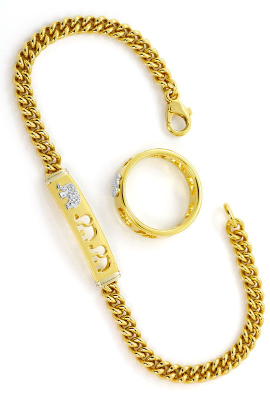 Foto 4 - Diamant Schmuck Set Ring und Armband Elefanten 14K Gold, S4808