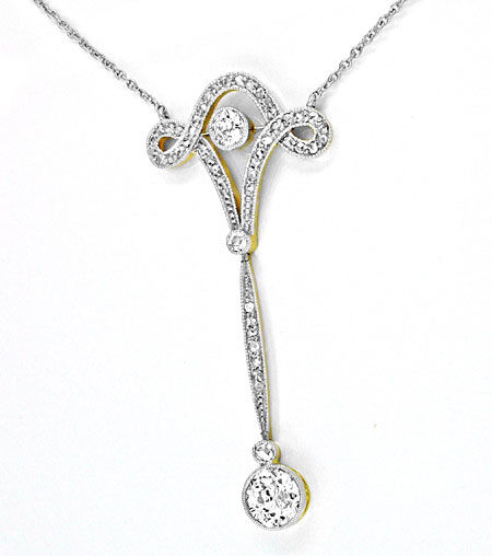 Foto 1 - Antikes Diamant Schenkel Collier Jugendstil Platin-Gold, S8587