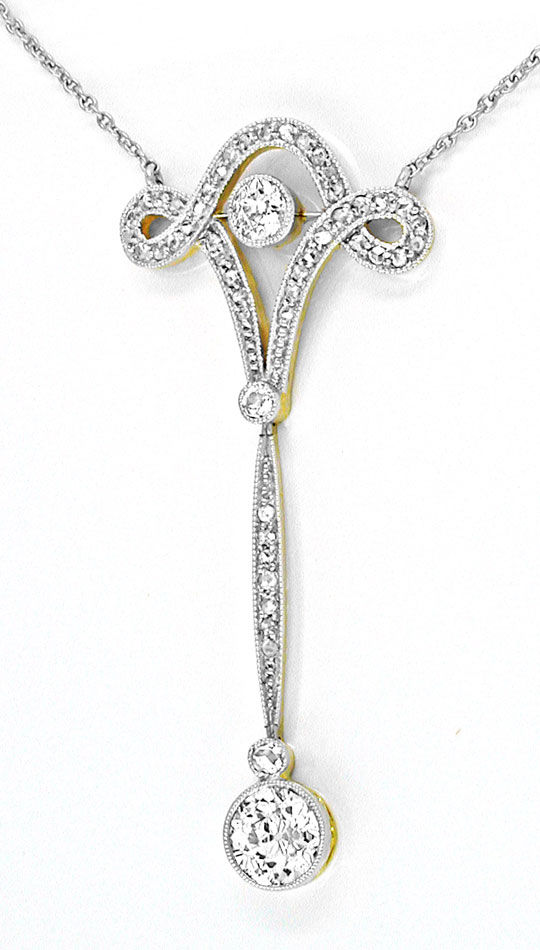 Foto 2 - Antikes Diamant Schenkel Collier Jugendstil Platin-Gold, S8587